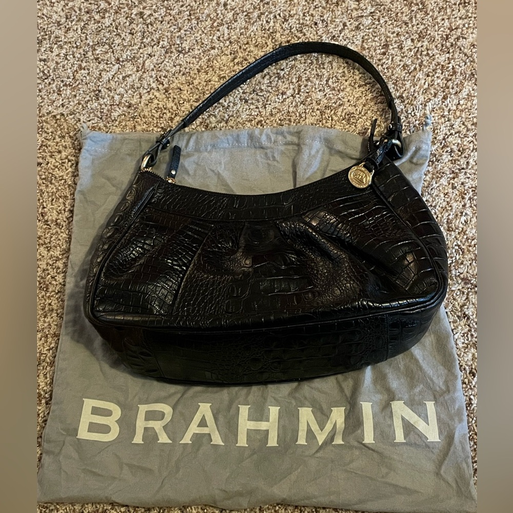 Brahmin Black Embossed Hobo Bag with Strap